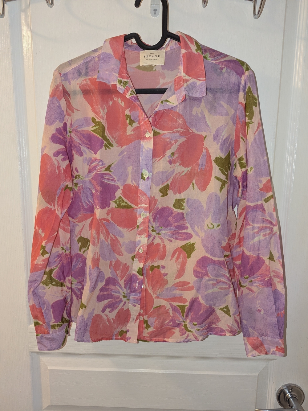 Sezane Cotton-Silk Floral Button Up Shirt